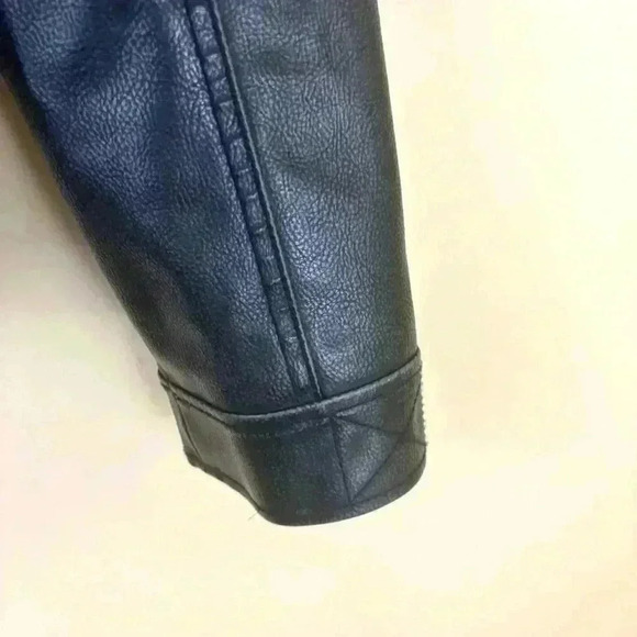 Guess Men Black Faux Leather Double Zip Hooded Coat Moto Bomber Jacket Size S - Picture 11 of 16